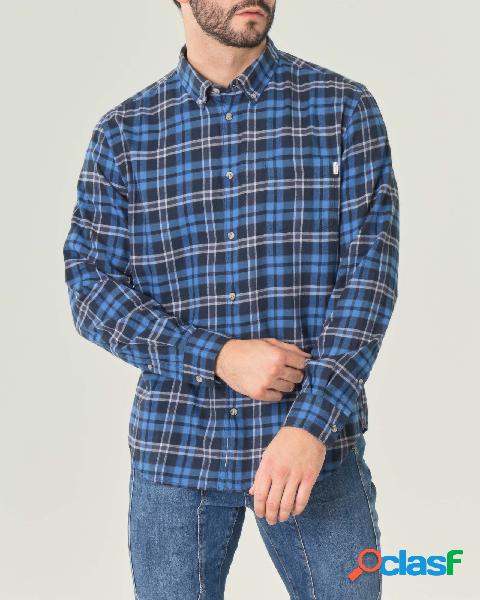 Camicia check blu e azzurra in flanella di cotone