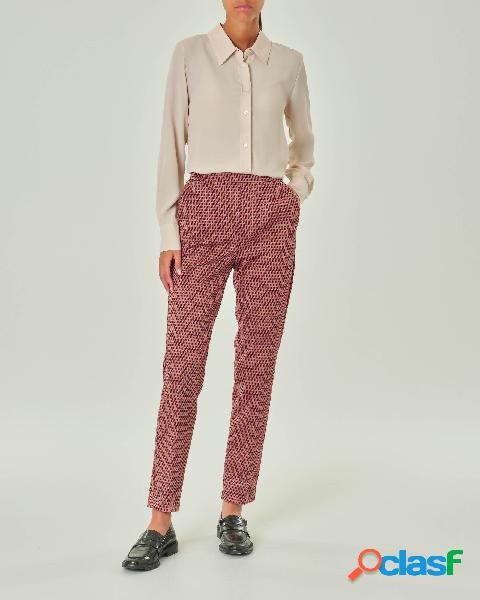 Camicia color ecrù in crêpe de Chine di misto seta con
