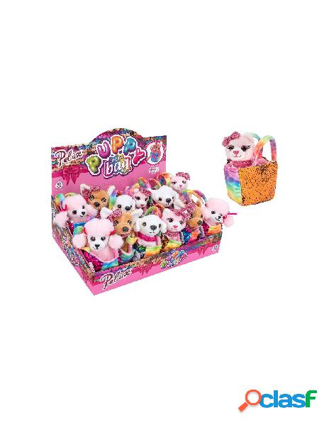Cane/gatto pelux in bors c/paill 9cm 4ass 12pz d/b