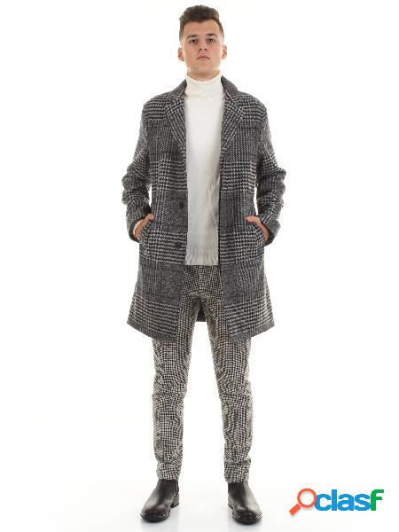 Cappotto da uomo in lana riciclata colore Nero/Grigio