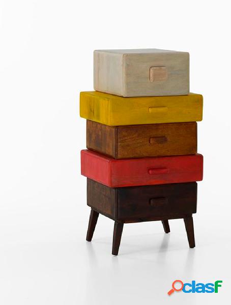 Cassettiera vintage multicolor con 5 cassetti in legno di