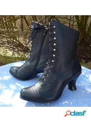 Casual British Lace-Up Zip-Up Boots