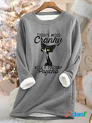 Casual Cat Print Crew Neck Long Sleeve Sweatshirt