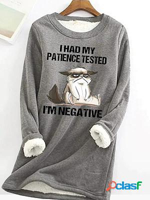 Casual Cat Print Crew Neck Plush Warm Long Sleeve Sweatshirt