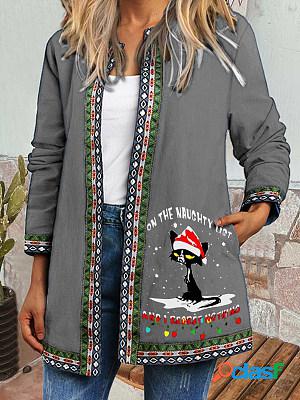Casual Cat Print Long Sleeve Jacket