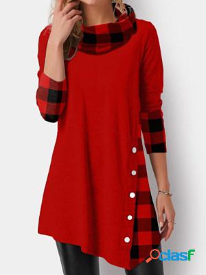 Casual Check Colorblock Lapel Long Sleeve T-Shirt
