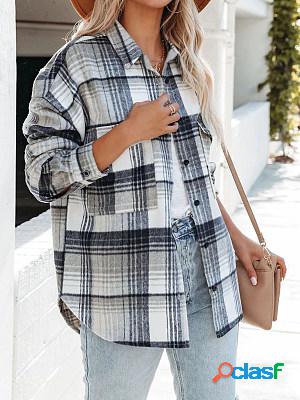 Casual Check Lapel Long Sleeve Shirt