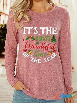 Casual Christmas Alphabet Print Round Neck Long Sleeve