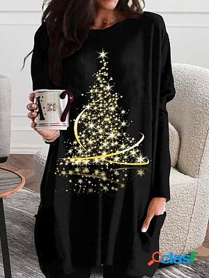 Casual Christmas Print Long-Sleeve Crew Neck T-Shirt