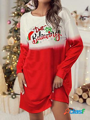 Casual Christmas Print Long Sleeve Short Dress