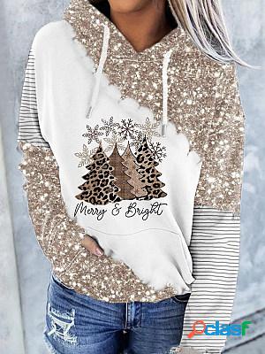 Casual Christmas Print Stitching Hooded Long-Sleeved