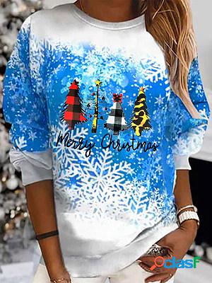 Casual Christmas Printed Round Neck Long Sleeve Sweatshirt