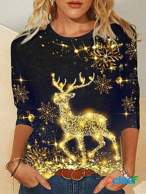 Casual Christmas Printed Round Neck Long Sleeve T-Shirt