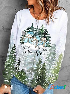 Casual Christmas Printed Round Neck Long Sleeve T-Shirt