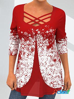 Casual Christmas Snowflake Print Long Sleeve T-Shirt