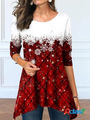 Casual Christmas Snowflake Print Round Neck Long Sleeve