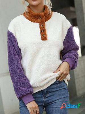 Casual Color-Block Round Neck Long-Sleeved Loose Plush