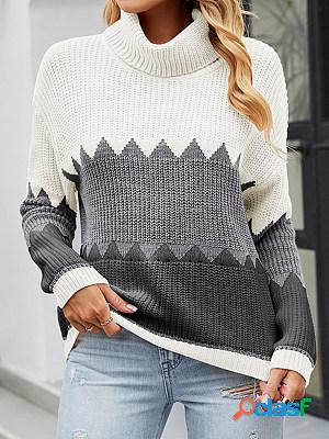 Casual Color Block Turtleneck Long Sleeve Sweater