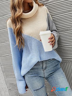 Casual Color Block Turtleneck Long Sleeve Sweater