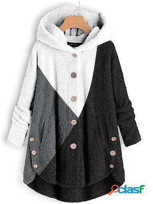 Casual Colorblock Hooded Lamb Plush Coat