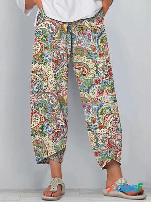 Casual Ethnic Print Loose Pocket Pants