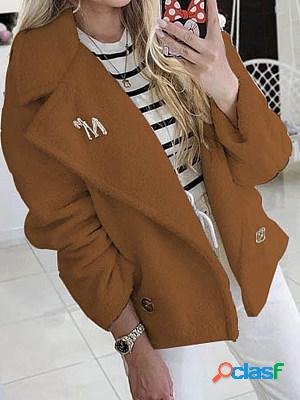 Casual Fashion Solid Color Warm Lapel Long Sleeve Coat