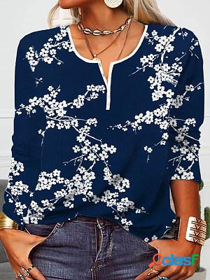 Casual Floral Print Crew Neck Long Sleeve T-Shirt