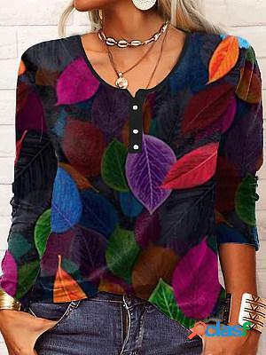Casual Floral Print Crew Neck Long Sleeve T-Shirt