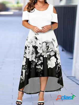 Casual Floral Print Off-The-Shoulder Short-Sleeve Maxi Dress