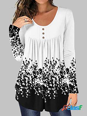 Casual Floral Print Round Neck Long Sleeve T-Shirt