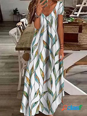 Casual Floral Print V-Neck Short Sleeve Maxi Dress