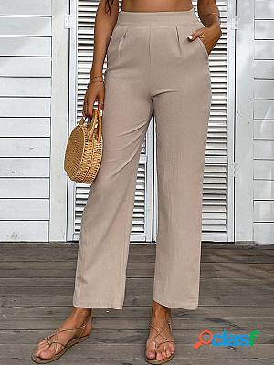 Casual High Waist Solid Color Cropped Straight Leg Pants
