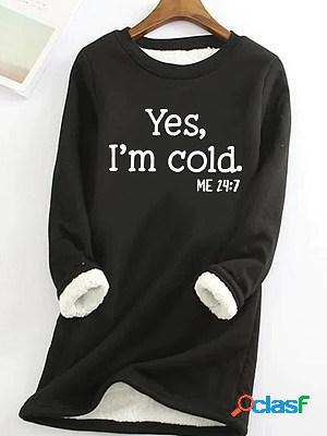 Casual Letter Print Plush Crew Neck Warm Long Sleeve