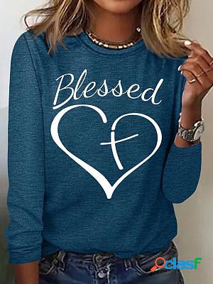 Casual Letter Print Round Neck Long Sleeve T-Shirt