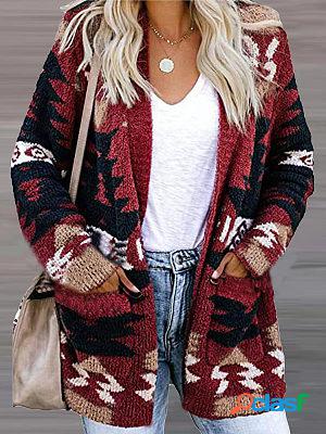 Casual Long Sleeve Printed Colour Long Sleeve Knit Cardigan
