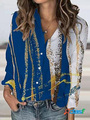 Casual Loose Bronzing Line Print Long-sleeved Blouse