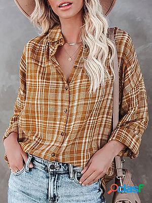 Casual Loose Check Print Long Sleeve Blouse
