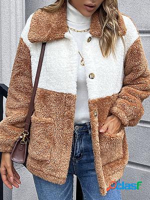 Casual Loose Color-Block Plush Single-Breasted Cardigan Coat