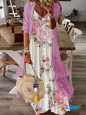 Casual Loose Floral Print Long Sleeve Set Maxi Dress