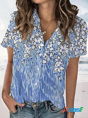 Casual Loose Floral Print Short Sleeve Blouse
