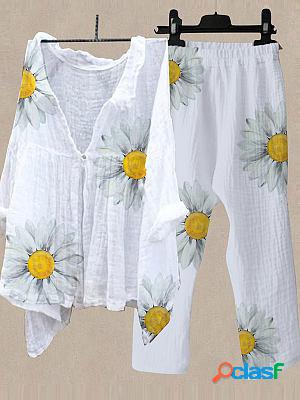 Casual Loose Floral Print Sun Protection Long Sleeve Suit
