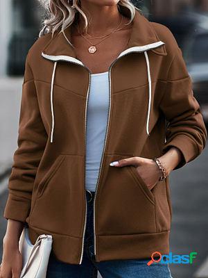 Casual Loose Panel Zipper Cardigan Coat