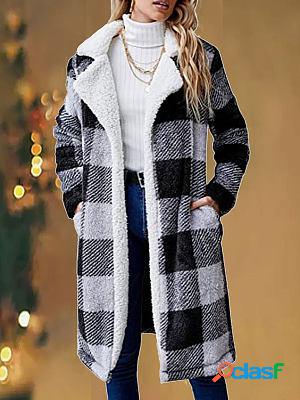 Casual Loose Plaid Comfortable Plush Long Coat