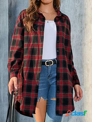 Casual Loose Plaid Print Long Sleeve Blouse