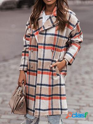 Casual Loose Plaid Woolen Cardigan Coat