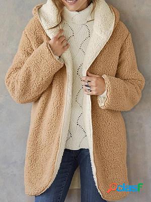 Casual Loose Plush Solid Hooded Coat