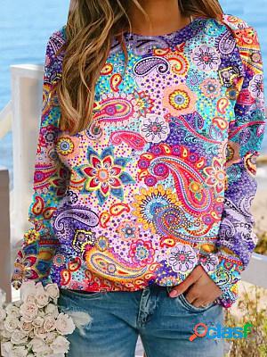 Casual Loose Printed Crew Neck Long Sleeve Sweatshirt