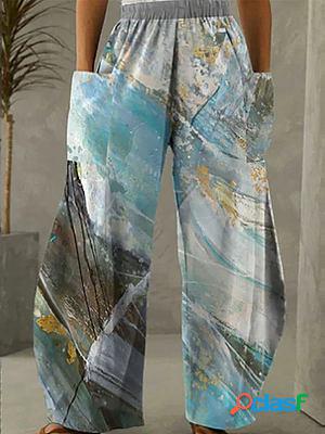 Casual Loose Printed Elastic Waist Wide Leg Pants