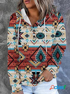 Casual Loose Retro Geometric Print Hoodie