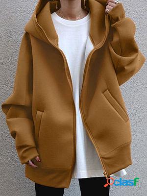 Casual Loose Solid Cashmere Thermal Cardigan Hoodie Coat